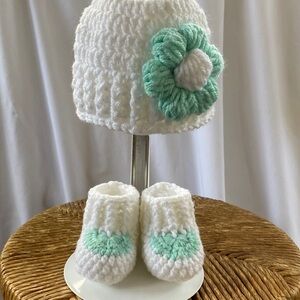 White and Green Kids Crochet Matching Set